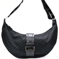 Christian Dior Street Chic Half Moon Hobo Bag Canvas Leather Black #74714