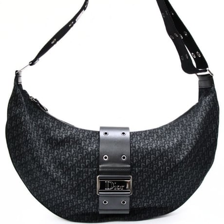Christian Dior Street Chic Half Moon Hobo Bag Canvas Leather Black #74714