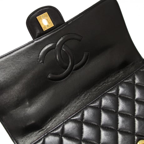 CHANEL Parent & Child Top Handle Flap Bag Quilted Lambskin Black #74496