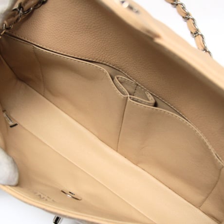 CHANEL East West Flap Bag Quilted Caviar Beige ＃73023