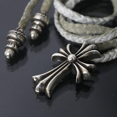 Chrome Hearts Small CH Cross White Leather Blade Necklace #102926