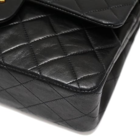 CHANEL Classic 23 Small Double Flap Bag Quilted Lambskin Black ＃74774