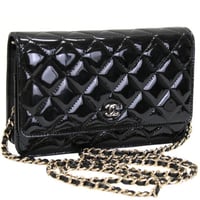 CHANEL Wallet on Chain Bag Quilted Patent Black #74436