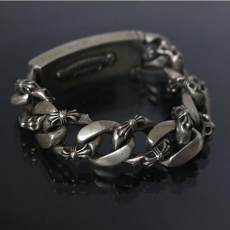 Chrome Hearts Fancy Link Floral Cross ID Bracelet 11 Links #31226