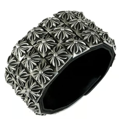 Chrome Hearts Zero Studs Triple Pyramid Raw Leather Bracelet #103373