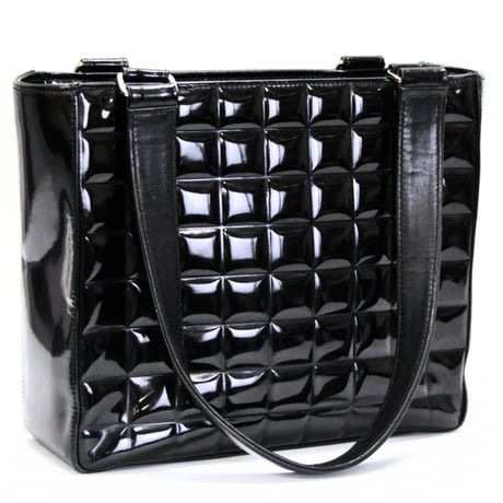 CHANEL Chocolate Bar Tote Bag Patent Black #74965