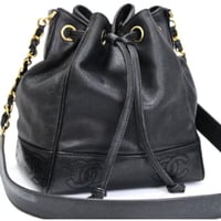 CHANEL CC Logo Drawstring Bucket Bag Caviar Black #74708