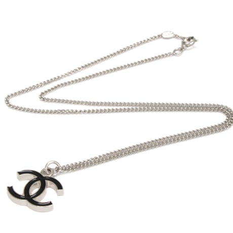 CHANEL CC Logo Pendant Necklace Silver-toned 05V #73005