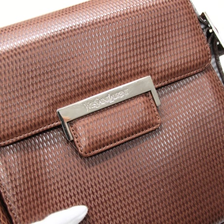 YVES SAINT LAURENT Vintage Flap Shoulder Bag Embossed Leather Brown #75177