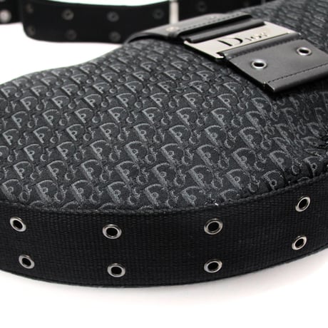 Christian Dior Street Chic Half Moon Hobo Bag Canvas Leather Black #74714
