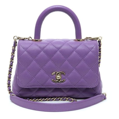 CHANEL Mini Coco Top Handle Flap Bag Quilted Caviar Purple #72531