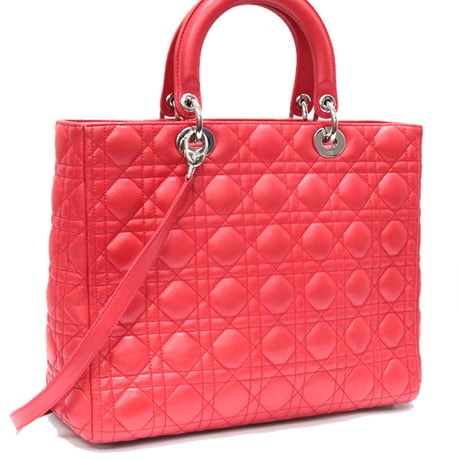 Christian Dior Large Lady Dior Handbag Cannage Leather Red #72269