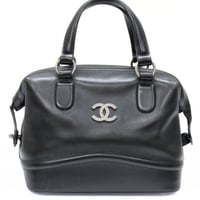 CHANEL CC Logo Bowling Bag Leather Black #74717