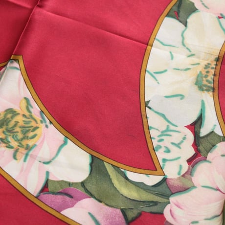 CHANEL Vintage Silk 100% Scarf Stole Red #73457