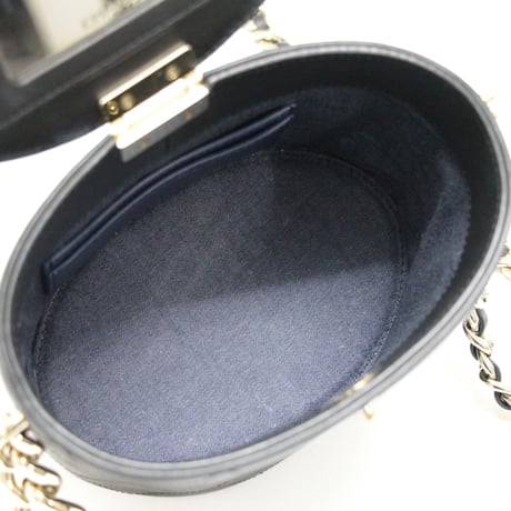 CHANEL Resin Elegant Chain Vanity Case Quilted Lambskin Black #73079