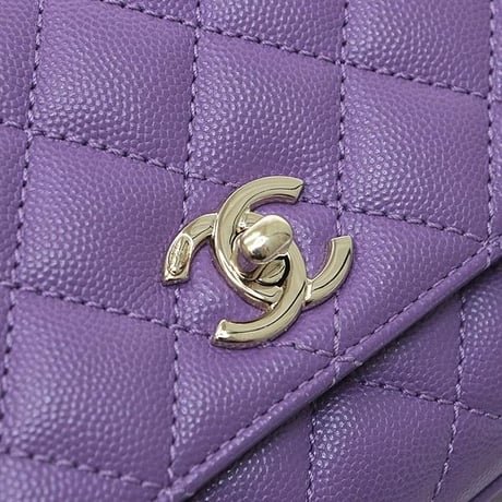 CHANEL Mini Coco Top Handle Flap Bag Quilted Caviar Purple #72531