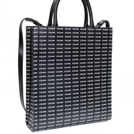 CELINE Small Vertical Cabas Tote Bag Logo Printed Leather Black #73194