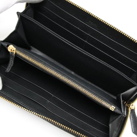 FENDI Monster Eyes Zip-around Wallet Leather Black #75004