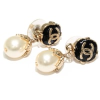 CHANEL CC Logo Dangle Pierced Earrings Faux Pearl Gold-toned 08A ＃75106