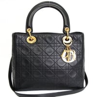 Christian Dior Medium Lady Dior Handbag Cannage Leather Black #73248