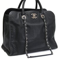 CHANEL Up In The Air Tote Bag Perforated Leather Black #75018