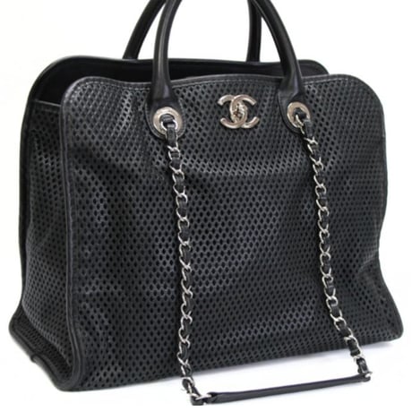 CHANEL Up In The Air Tote Bag Perforated Leather Black #75018