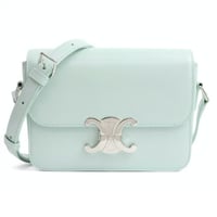 CELINE Teen Triomphe Shoulder Bag Calf Leather Pastel Blue #19289