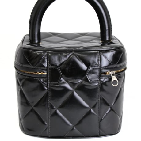 CHANEL Square Vanity Bag Quilted Patent Black #74281