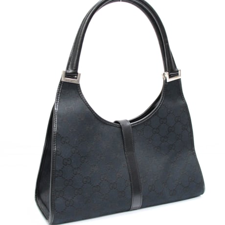GUCCI Medium Jackie Bardot Hobo Bag GG Canvas Leather Black #74585