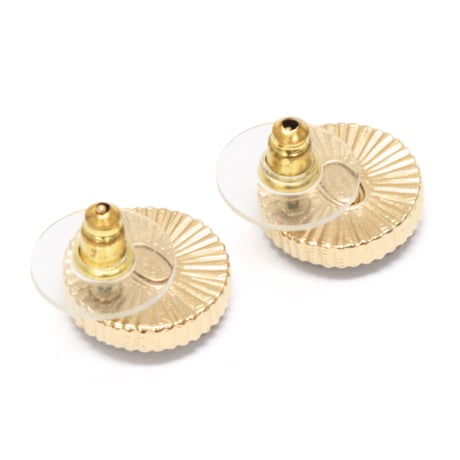 CHANEL CC Logo Button Pierced Earrings Gold-toned A21V #75105