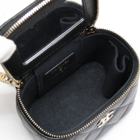 CHANEL Mini Square Vanity Case with CC Logo Chain Quilted Caviar Black #73901