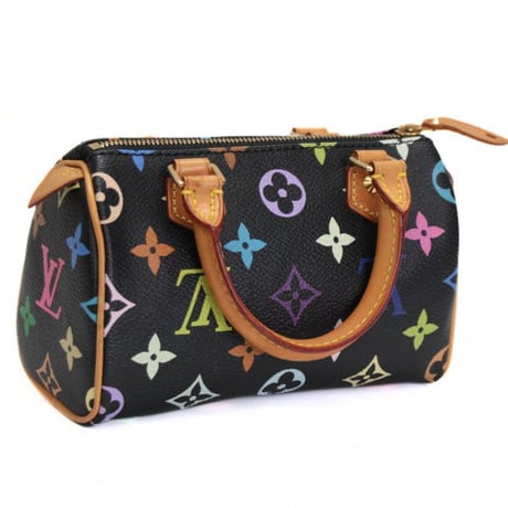 Louis Vuitton x Murakami Mini Speedy Handbag Monogram Multicolor Black M92644 #75261