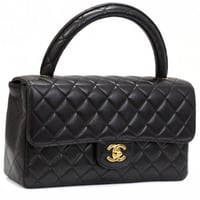 CHANEL Parent & Child Top Handle Flap Bag Quilted Lambskin Black #74496