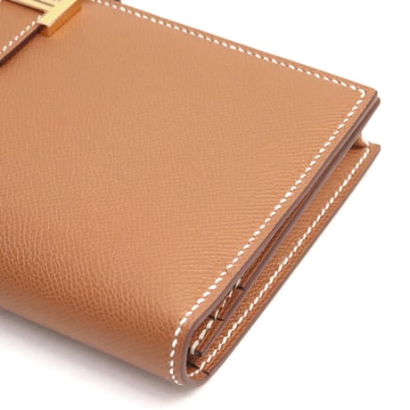 HERMES Bearn Soufflet Wallet Veau Madame Leather Gold #18636