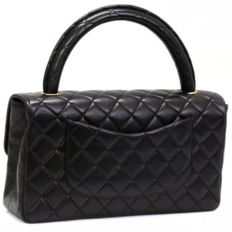 CHANEL Parent & Child Top Handle Flap Bag Quilted Lambskin Black #74496