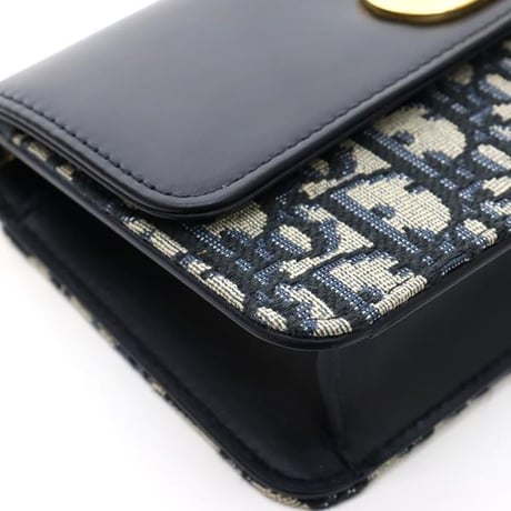 Christian Dior Miss Caro CD Montaigne Wallet on Chain Bag Oblique Jacquard Navy #74553
