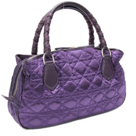 Christian Dior Charm Satchel Bag Cannage Nylon Purple #74797