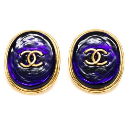 CHANEL CC Logo Button Clip-on Earrings Gold-toned Stone 93A #72485