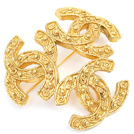 CHANEL Triple CC Logo Motif Pin Brooch Gold-toned 94A＃18079