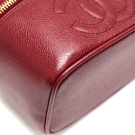 CHANEL CC Logo Mini Vanity Bag Caviar Red #75286