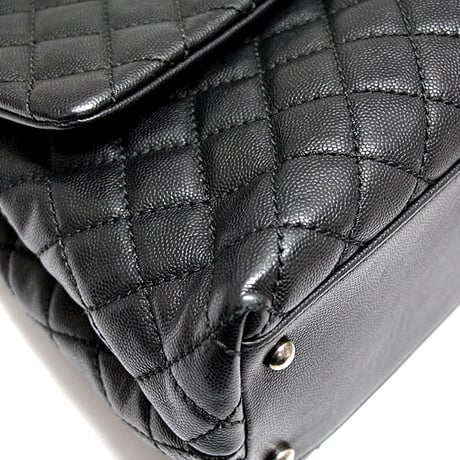 CHANEL Large Coco Handle Flap Bag Quilted Caviar Black ＃73169
