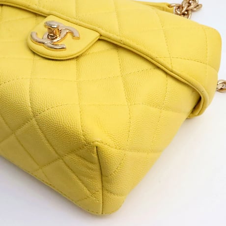 CHANEL Handy Box Vanity Bag Quilted Caviar Yellow #19221