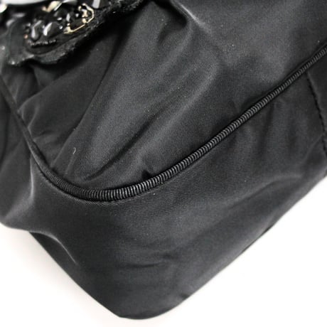 PRADA Bead Embroidered Mini Handbag Nylon Black ＃74972