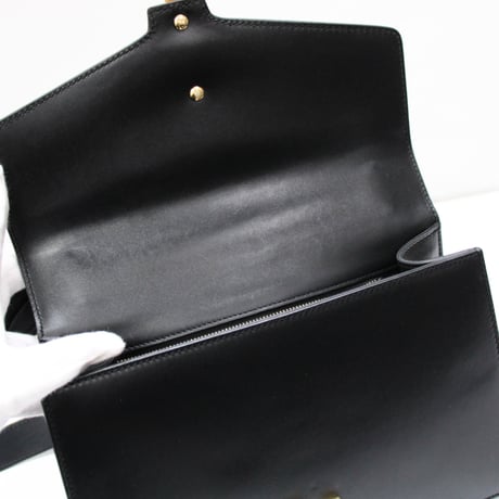 GUCCI Sylvie Flap Shoulder Bag Leather Black #74791