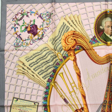 HERMES Carre 90 Silk 100% Scarf Stole ”Wolfgang Amadeus Mozart” #73805