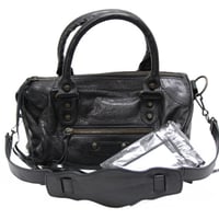 BALENCIAGA Motocross Classic Drum Shoulder Bag Leather Black ＃74676