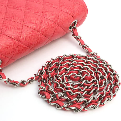 CHANEL Mini Rectangular Flap Bag Quilted Caviar Red ＃19220