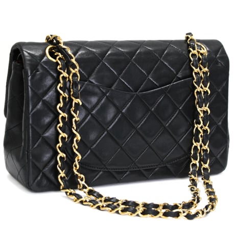 CHANEL Classic 23 Small Double Flap Bag Quilted Lambskin Black #75223