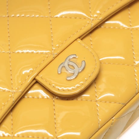 CHANEL Classic Flap Phone Holder with Chain Quilted Patent Leather Yellow #73472