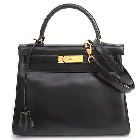 HERMES Retourne Kelly 28 Handbag Boxcalf Leather Black ＃19303